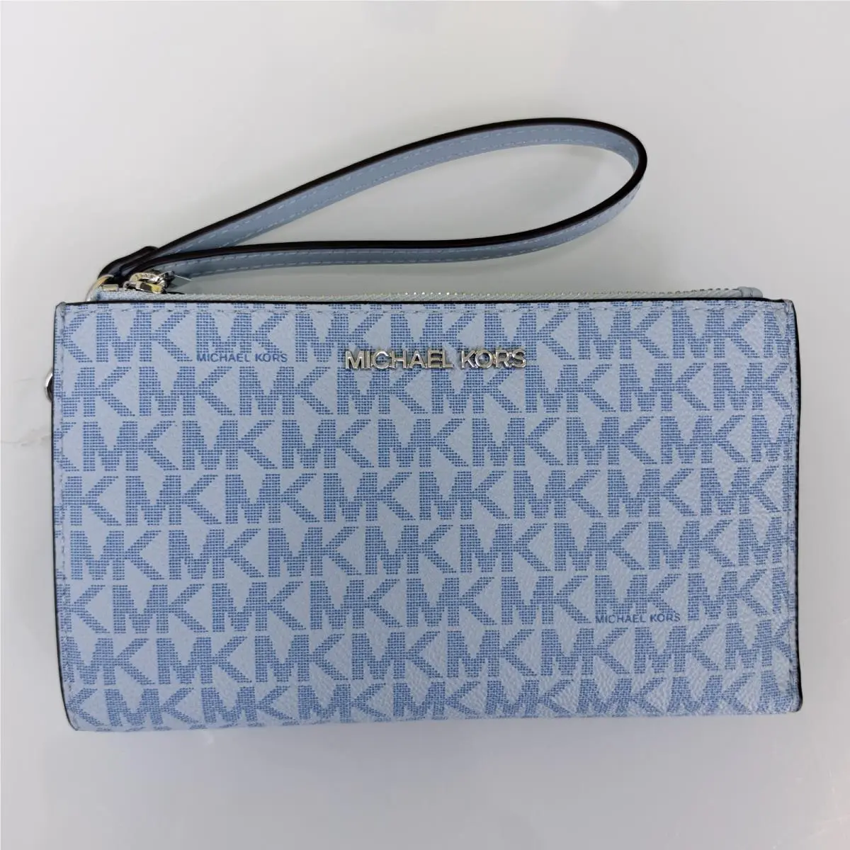 Michael Kors Jet Set Travel Large Double Zip Wristlet Wallet Pale Ocean