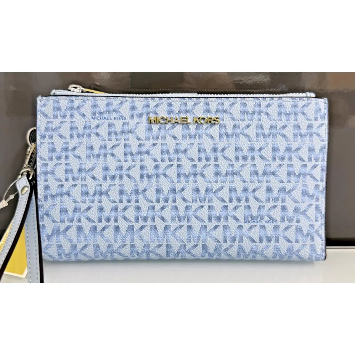 Michael Kors Jet Set Travel Large Doublezip Wristlet Wallet Pale Ocean