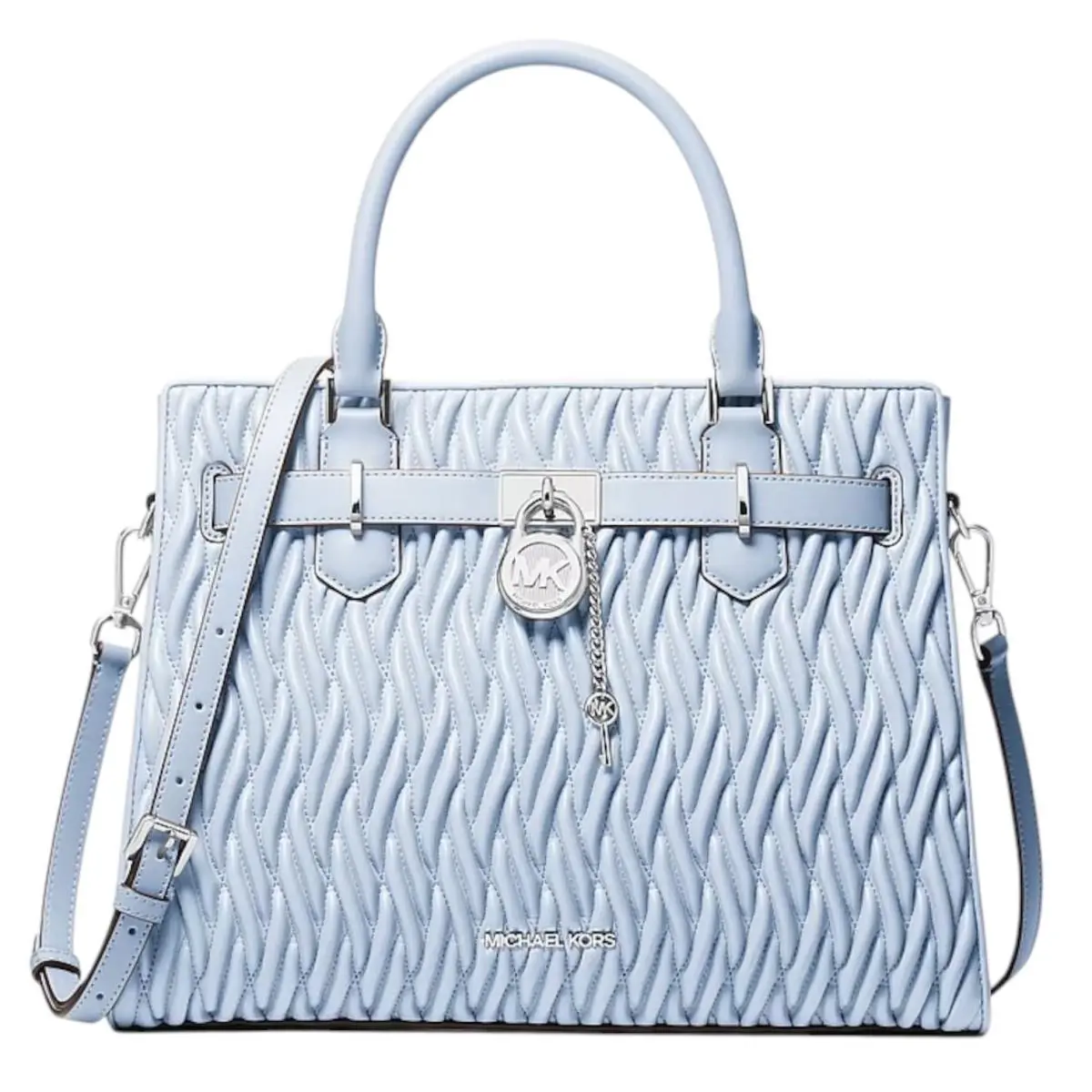 Michael Kors Hamilton Medium Matelassé Satchel Bag Blue Pale Ocean