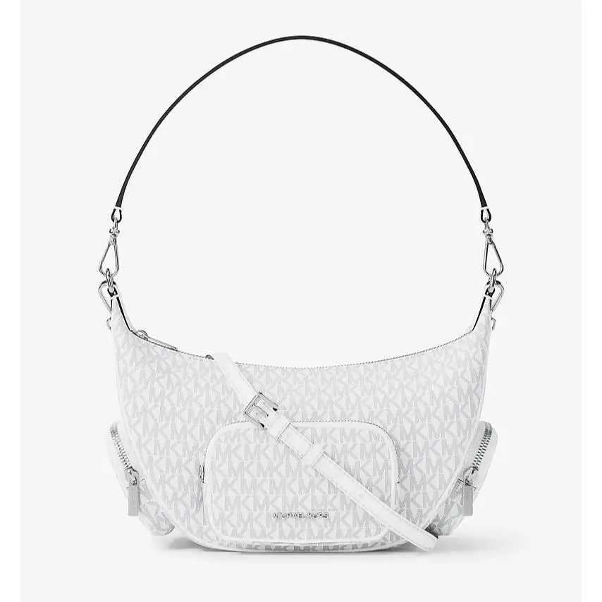Michael Kors Merritt Medium Signature Logo Convertible Shoulder Bag Bright White