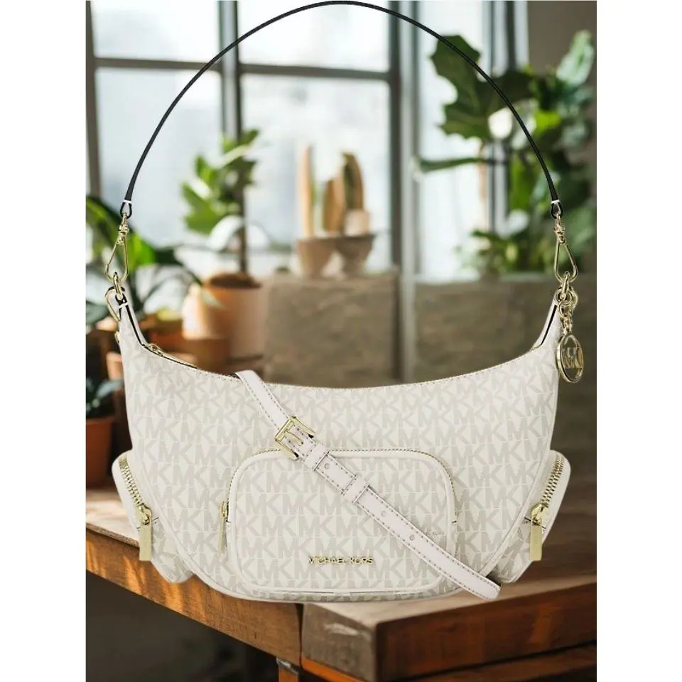 Michael Kors Merritt Medium Signature Logo Convertible Shoulder Bag Bright White