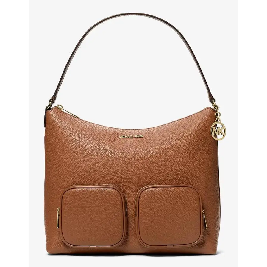 Michael Kors Merritt Large Brown Leather Cargo Shoulder Bag 35S6G0WL3L