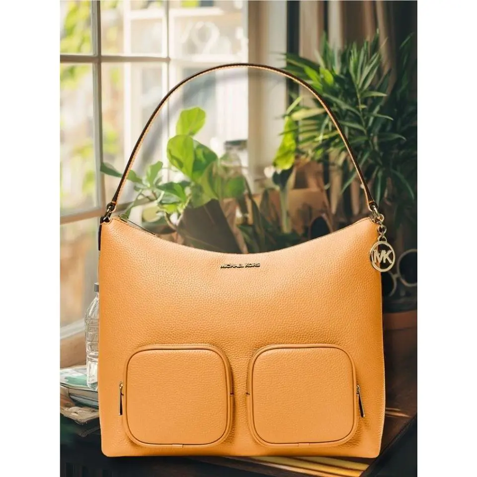 Michael Kors Merritt Large Cargo Shoulder Bag Handbag Camel Leather