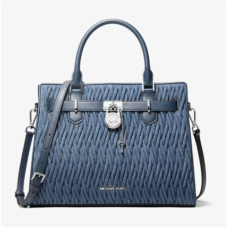 Hamilton Medium Matelassé Denim Satchel Bag Denim Blue by Michael Kors