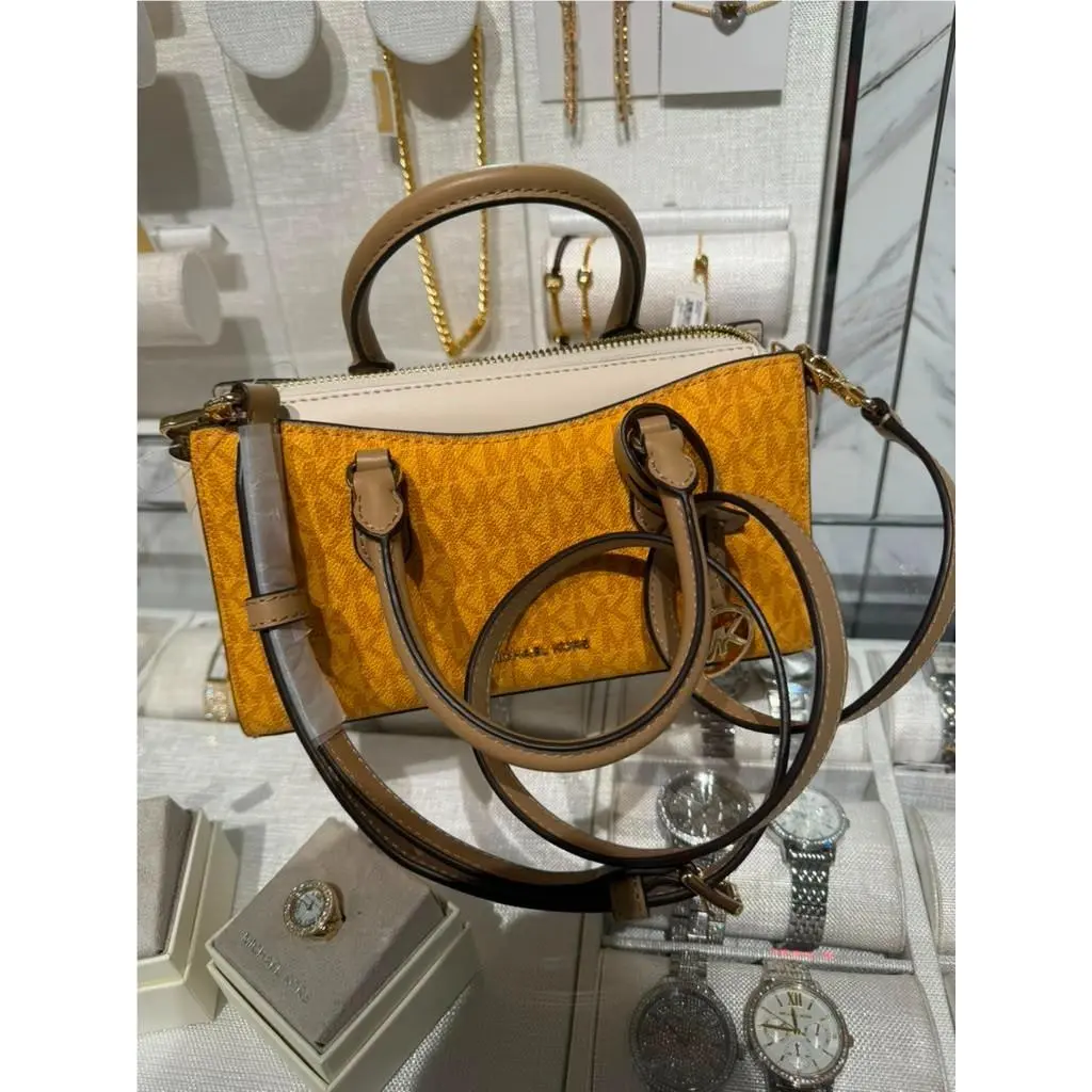 Arden Women Small Color-block MK Logo TZ Messenger Bag Honeywheat by Michael Kors