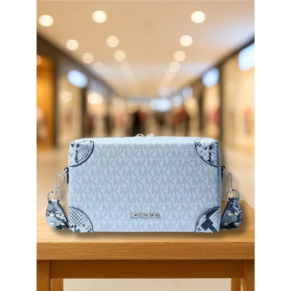 Michael Kors Jeanie Women Small Logo and Snake Embossed Crossbody Bag Pale Ocean