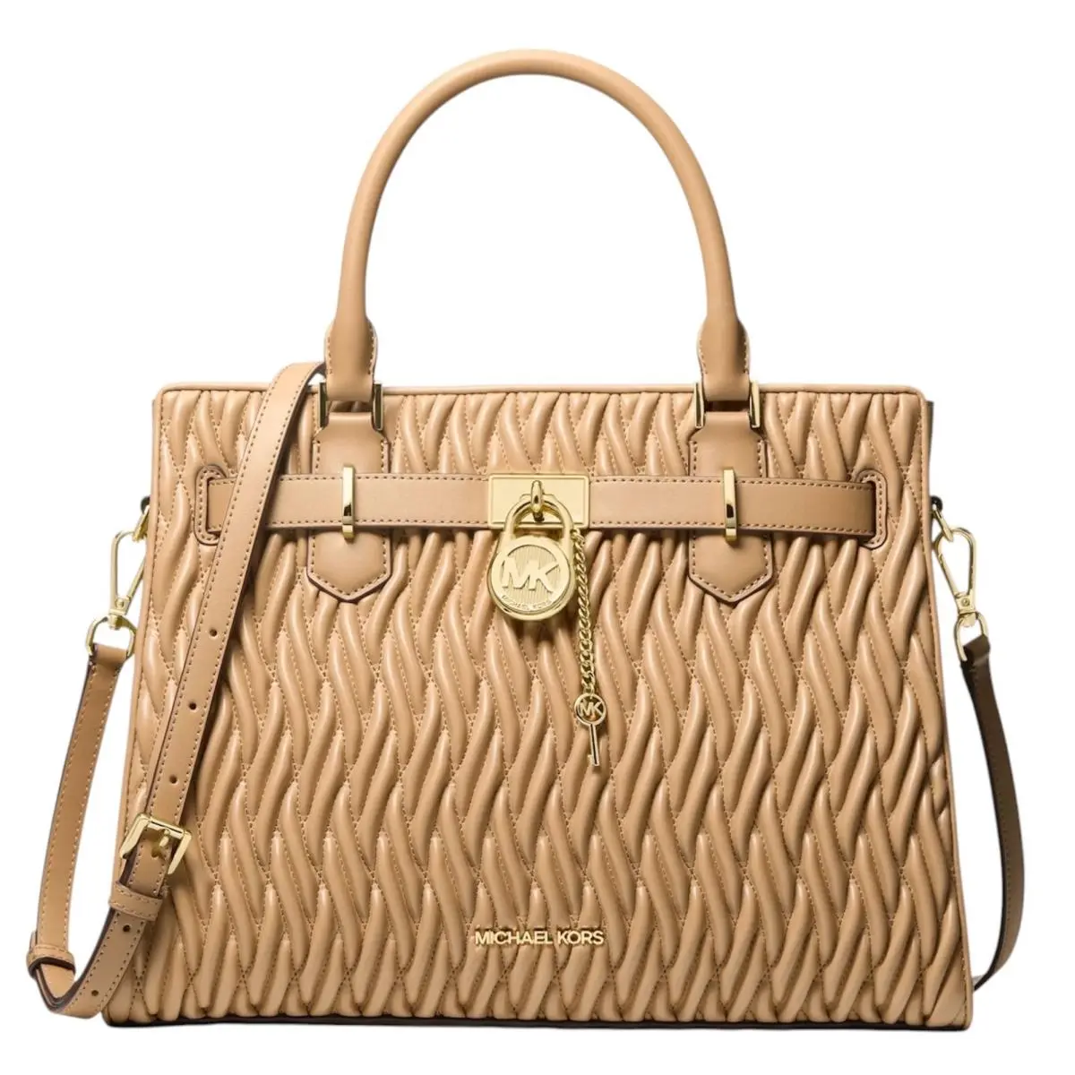Michael Kors Hamilton Medium Matelassé Satchel Bag Camel
