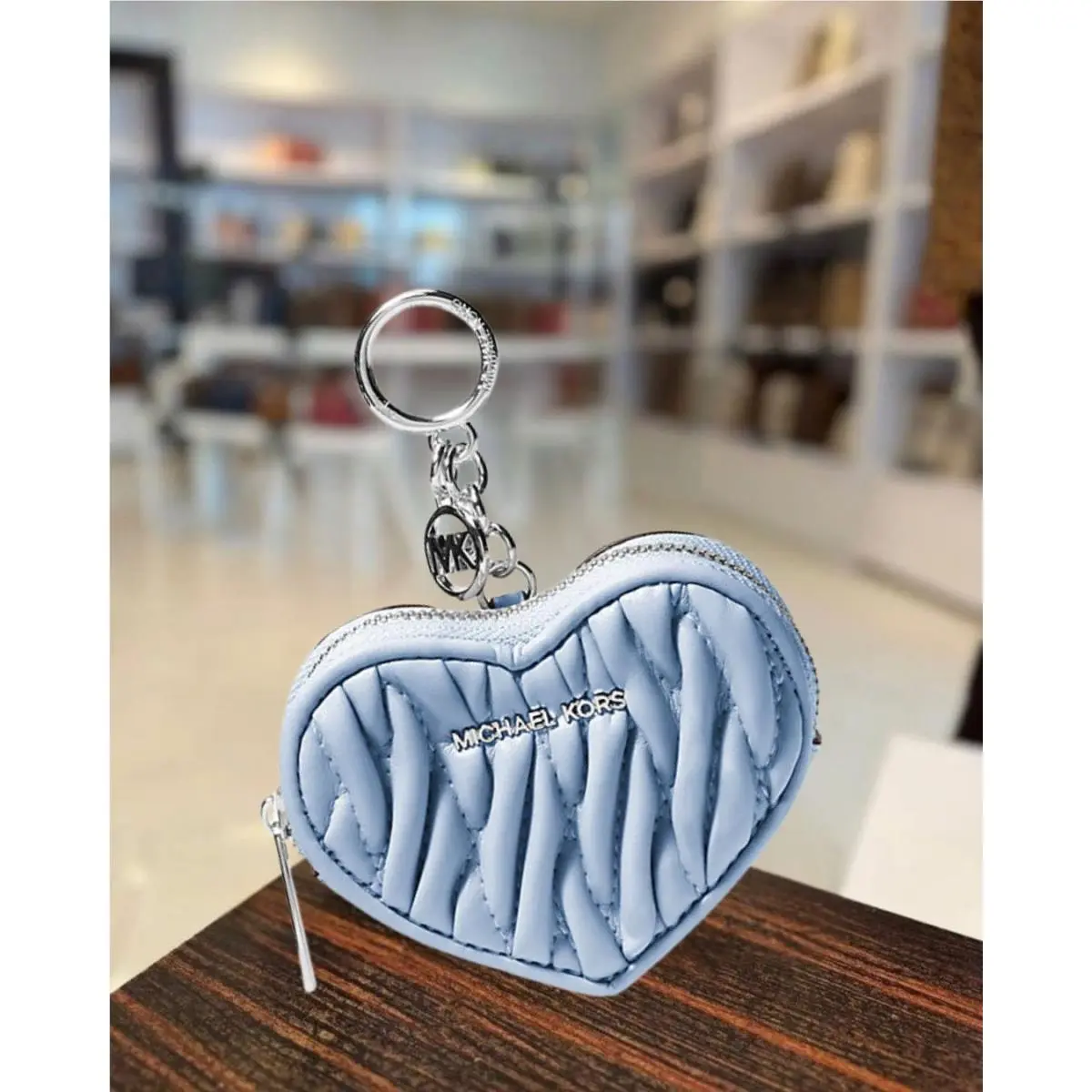Michael Kors Jet Set Travel Women PU Blend Matelassé Heart Coin Pouch Pale Ocean
