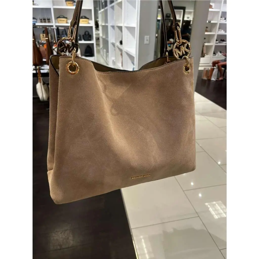 Christina Lady MK Large Suede Handbag Purse Shoulder Tote Camel Bag by Michael Kors