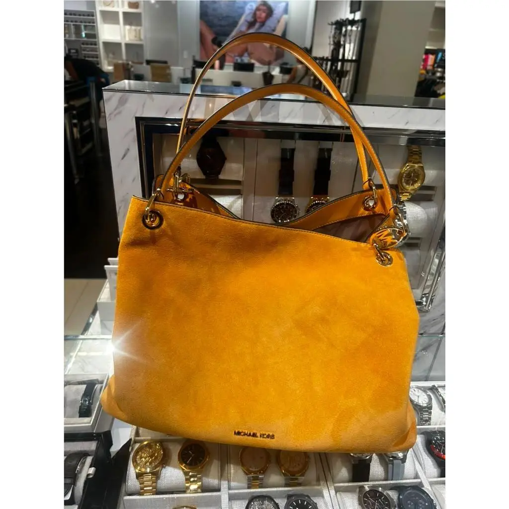 Michael Kors Christina Women Large Suede Gusset Shoulder Tote Bag Honeywheat