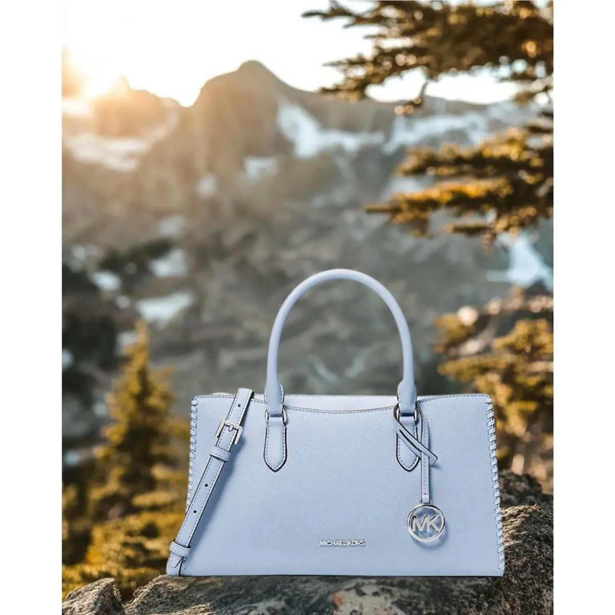 Michael Kors Arden Women Medium PU Blend Crossbody Satchel Bag Pale Ocean