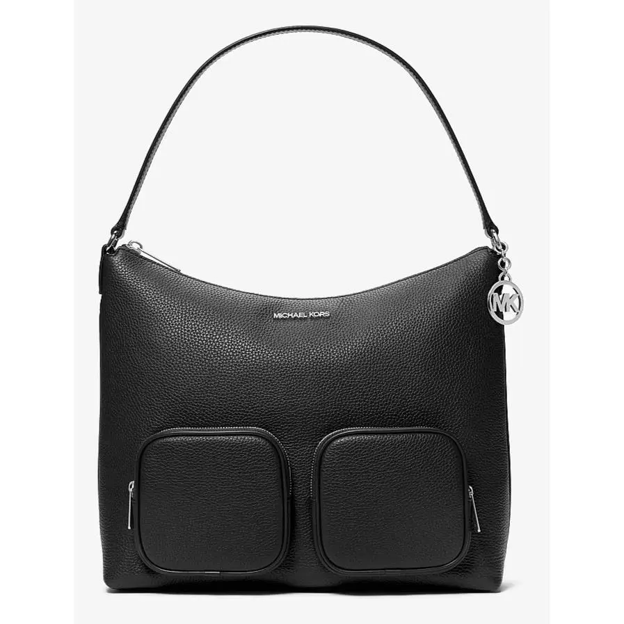 Michael Kors Merritt Large Black Leather Cargo Shoulder Bag 35S6S0WL3L