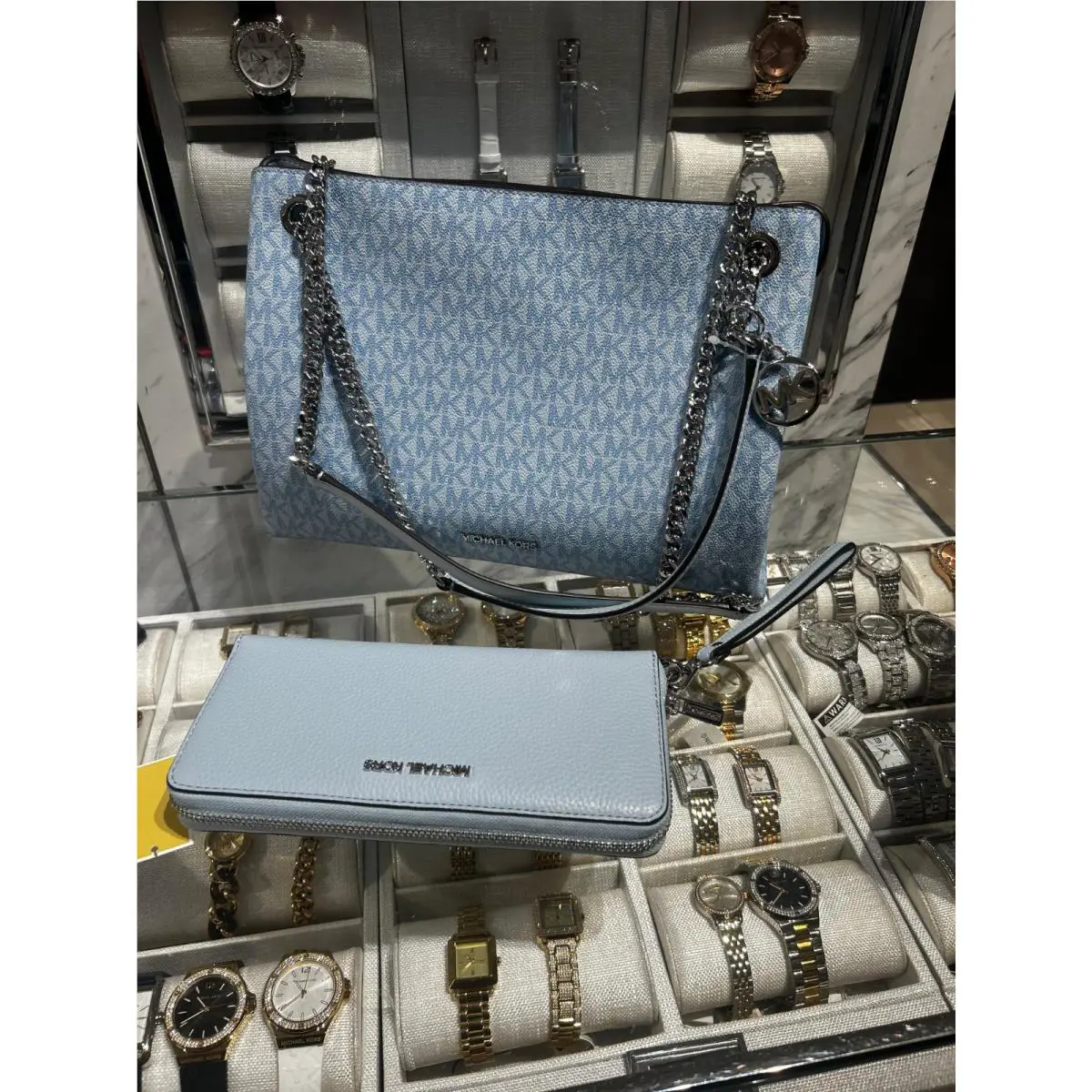 Michael Kors Christina Women MD Logo Messenger Bag+continental Wallet Pale Ocean