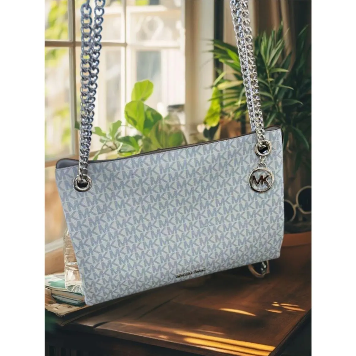 Michael Kors Christina Medium Handbag Purse Shoulder Messenger Bag Pale Ocean