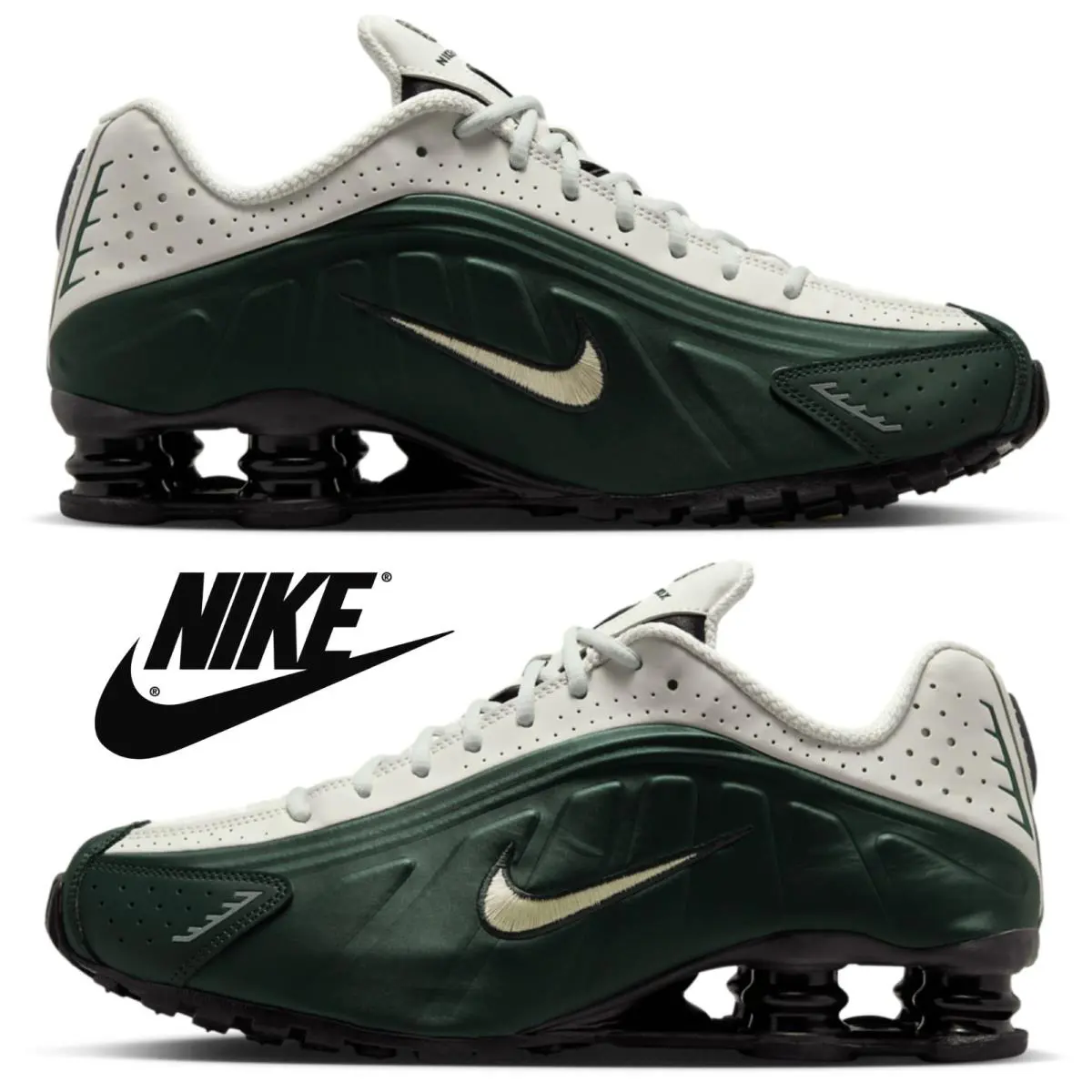 Nike Shox R4 Casual Men`s Sneakers Running Athletic Sport Comfort Training Shoes - Black, Maufacturer: Olive Aura/Black Spruce/Spruce Aura