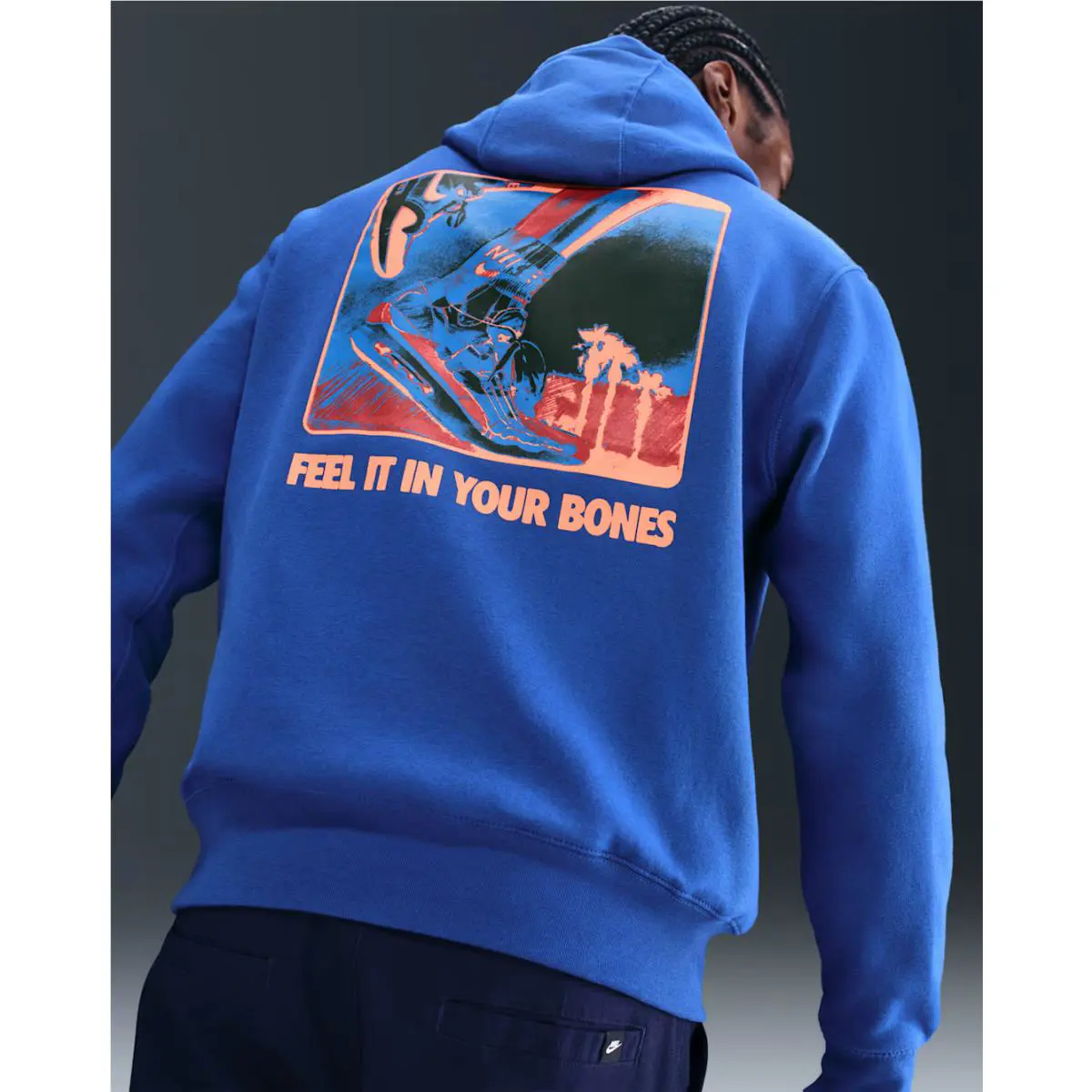 Nike `feel It In Your Bones Fleece Hoodie Men`s Blue Pullover Sweatshirt