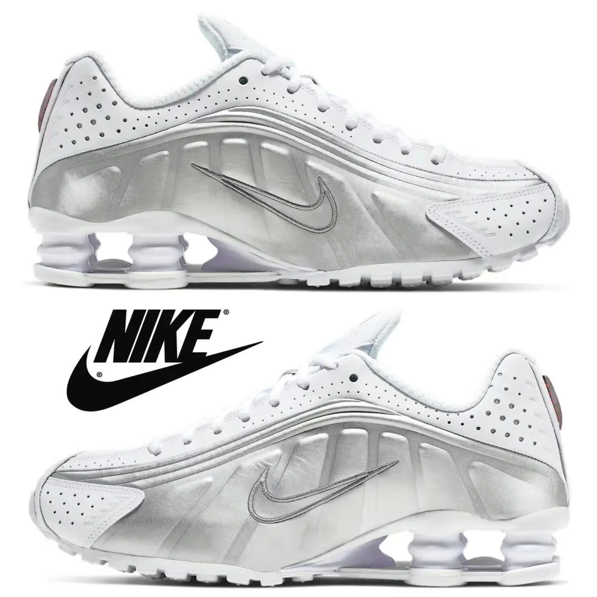 Nike shoes - Nike Shox - Shox - Silver, Manufacturer: White/Metallic Silver/Max Orange/White 15