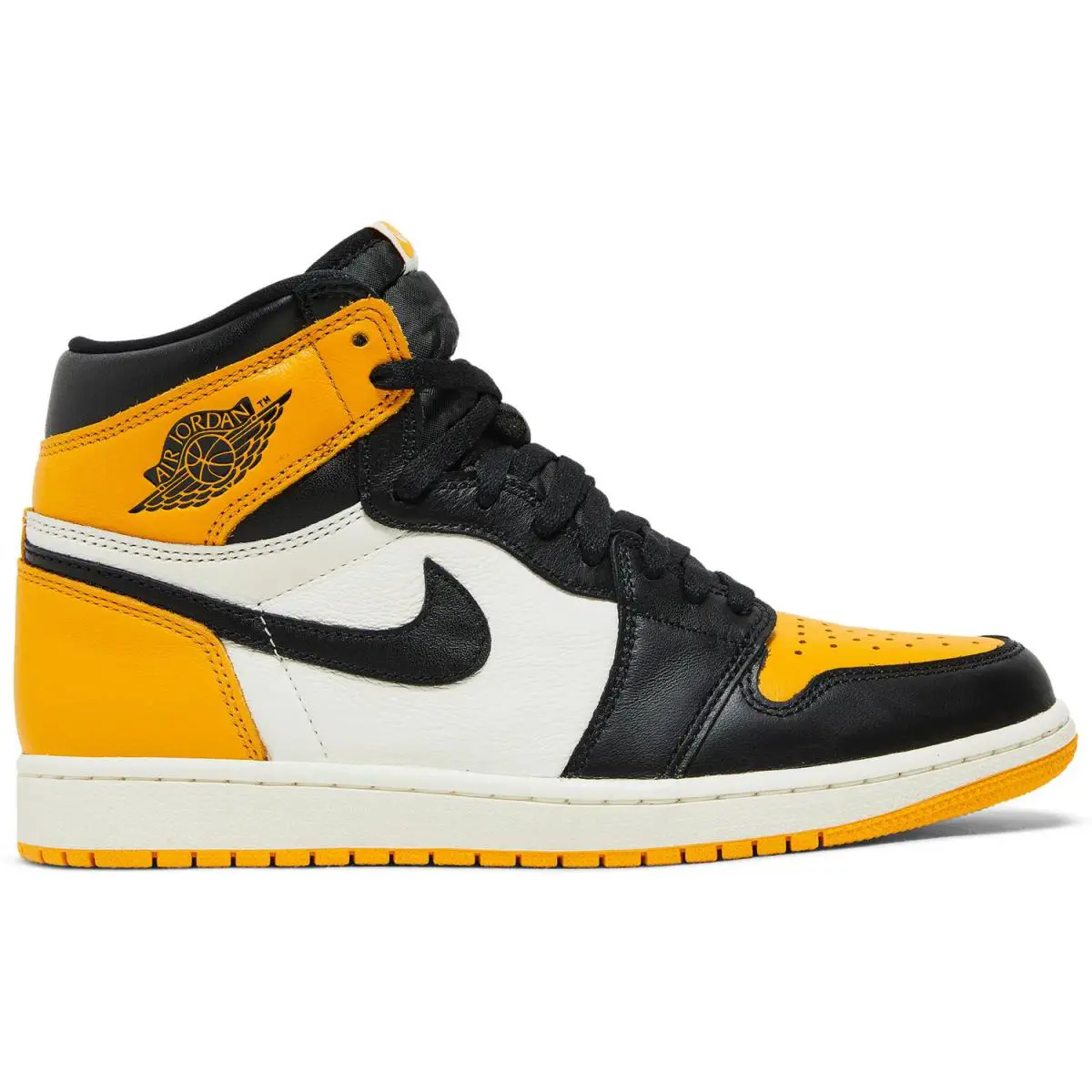 Men`s Nike Air Jordan Retro 1 High OG `yellow Toe` 555088 711 - Taxi/Black/Sail
