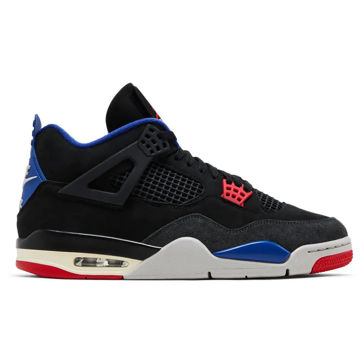 Men`s Nike Air Jordan Retro 4 `rare Air - White Lettering` FV5029 003 - Black/Fire Red/Deep Royal Blue/Dark Smoke Grey/Tech Grey