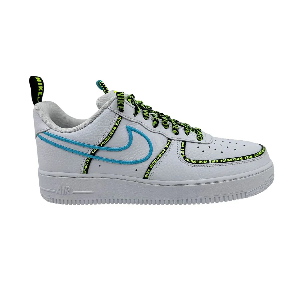 Nike Air Force 1 `07 Premium WW White Blue Black Mens Worldwide Sneaker - White, Manufacturer: White Blue Black