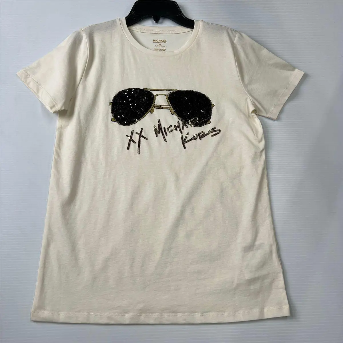 Michael Kors Sequin Sunglasses T-shirt Women`s Size S Bone JF451JR97J