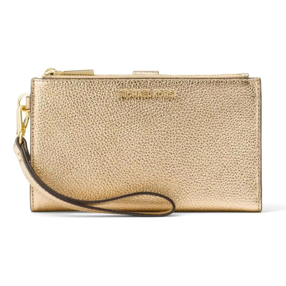 Michael Kors Double Zip Wristlet Wallet Clutch Travel ID Phone Case Pale Gold