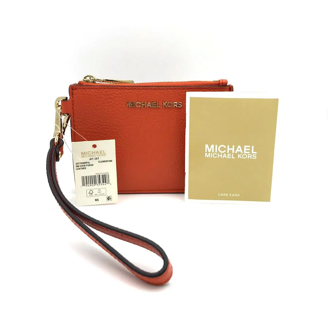 Michael Kors Jet Set Small Leather Coin Purse Wristlet Wallet Clementine