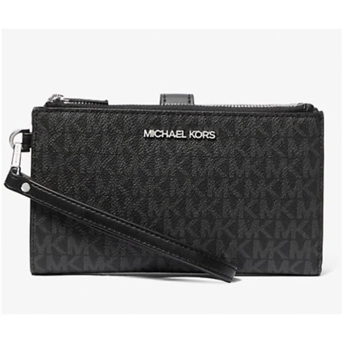 Michael Kors Jet Set Travel Large Double Zip Wristlet Phone Wallet Black Pvc