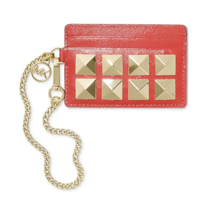 Michael Kors Jet Set Leather Chain Wallet ID Card Case Small Sangria Red