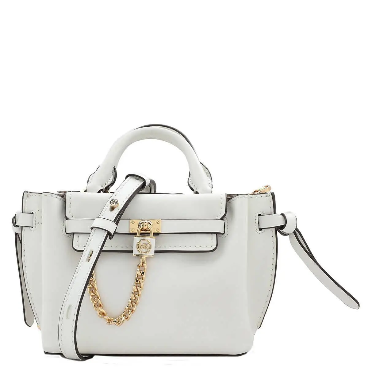 Kors Hamilton Legacy Leather Belted Satchel 32S3G9HC0L-085 - White, Exterior: Optic White