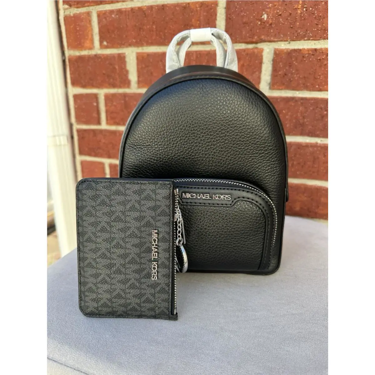 Michael Kors Jaycee XS School Shoulder Backpack Black Leather Bag Coinpouch