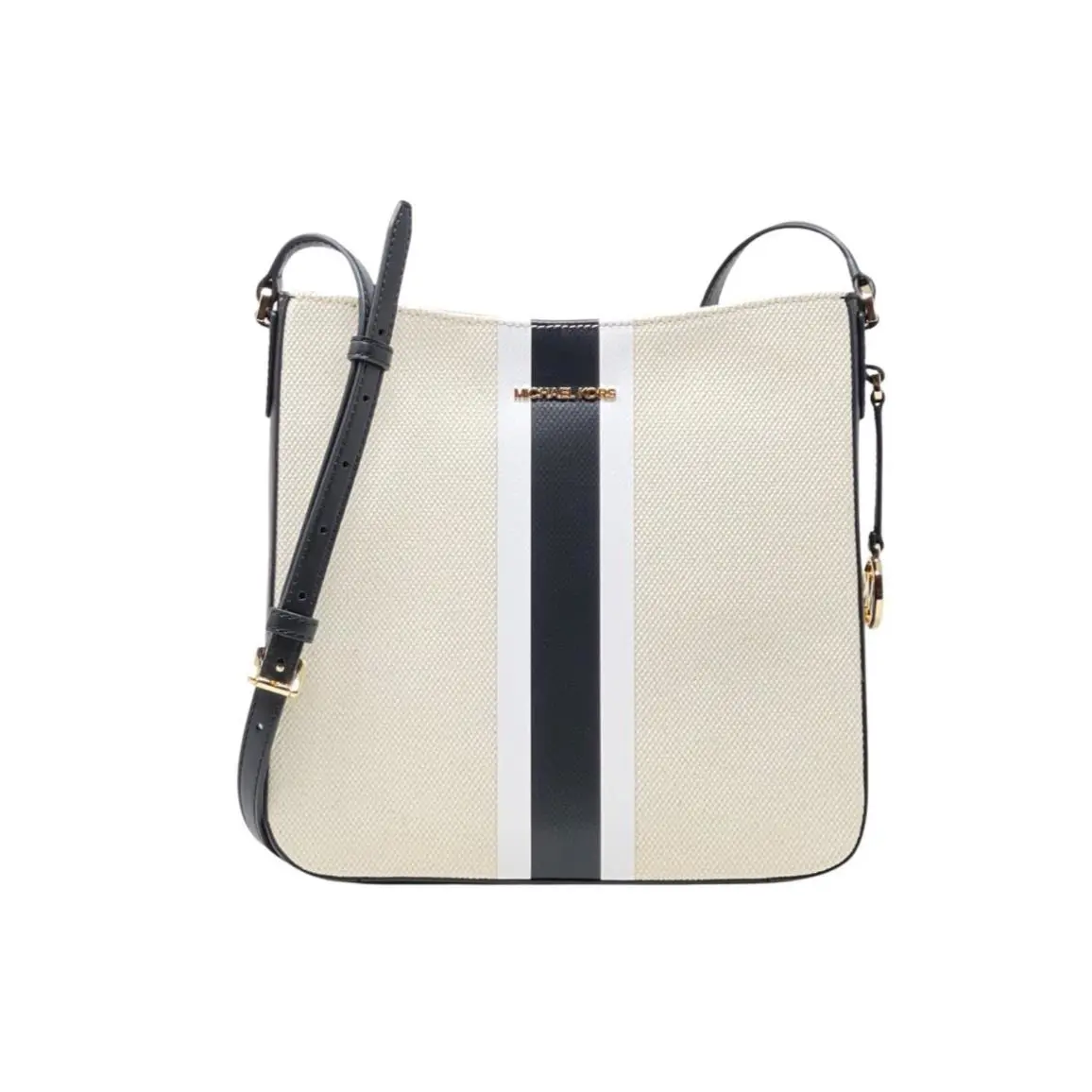 Michael Kors Jet Set Travel Medium Messenger Bag Natural Black 35S3GTVM3C - Handle/Strap: Black, Hardware: Gold, Exterior: Natural