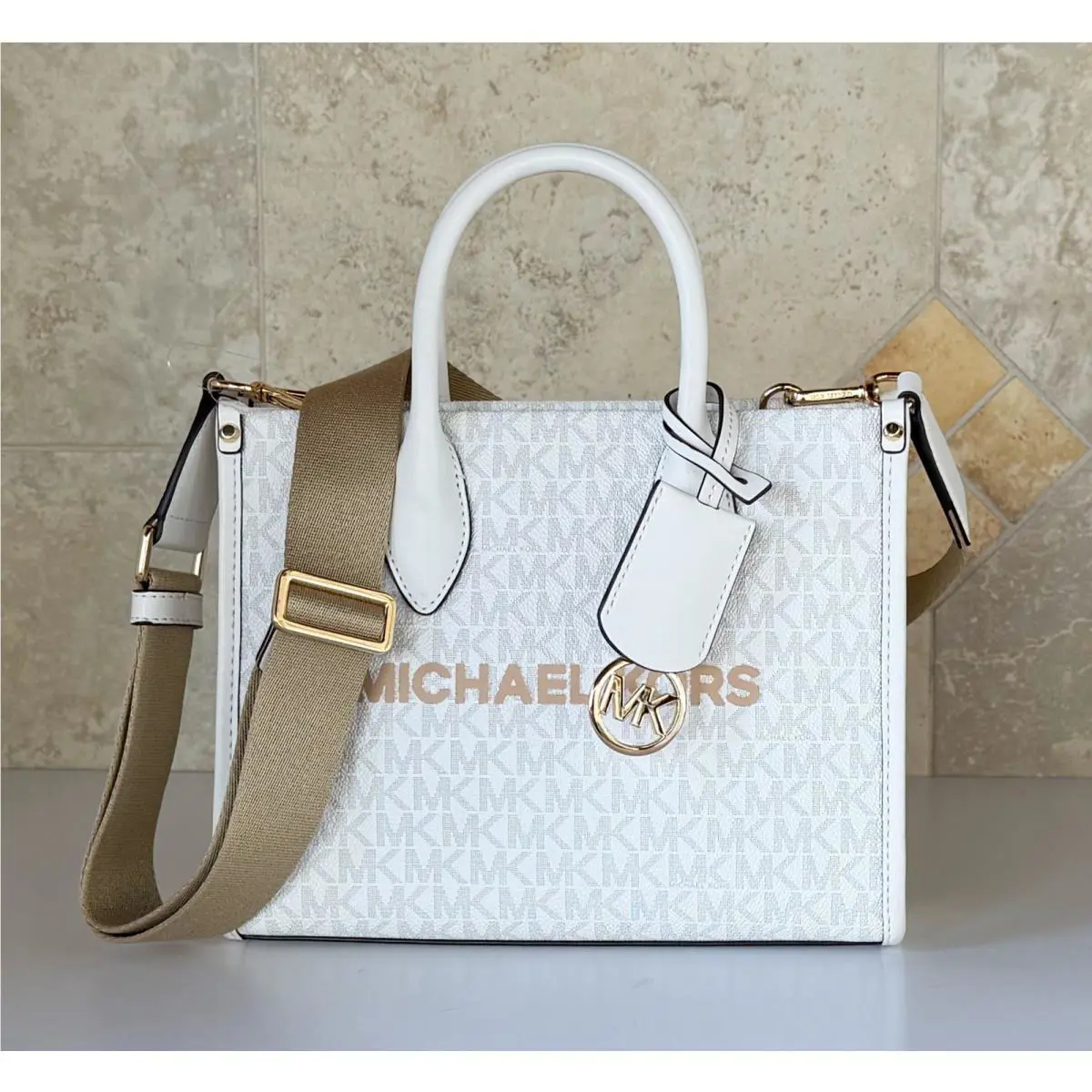 Michael Kors Mirella Small Shopper Tote Satchel Shoulder Bag MK Optic White