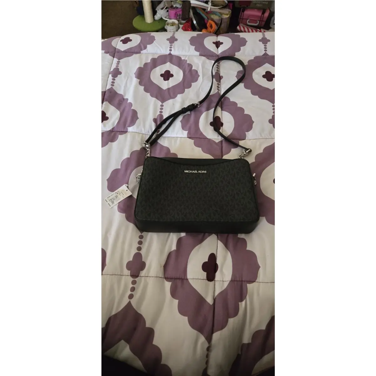 Michael Kors Jet Set Item Black Leather Zip Crossbody Bag Dust Bag B53