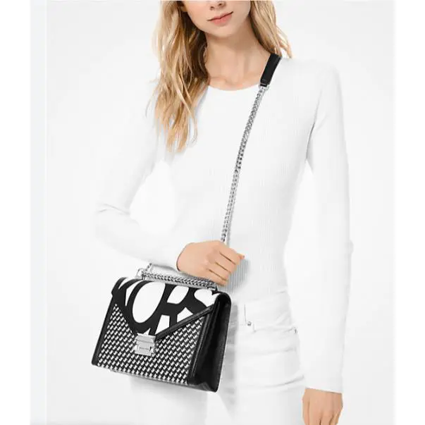 Michael Kors Whitney Large Graphic Logo Convertible Shoulder Bag Black White