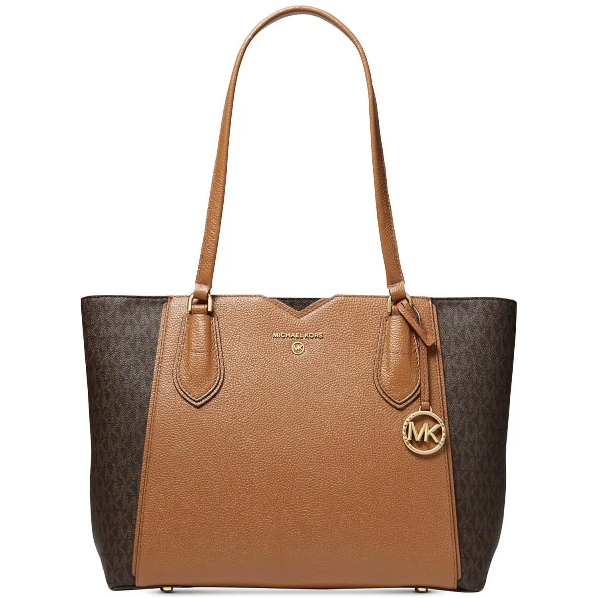 Michael Kors Mae Medium Logo Tote Bag Brown Acorn 30H9GM5T8B - Handle/Strap: Brown, Hardware: Gold, Exterior: Brown
