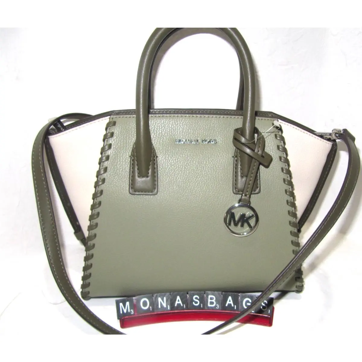 Michael Kors Avril Small Top Zip Satchel Crossbody Bag Thyme Green