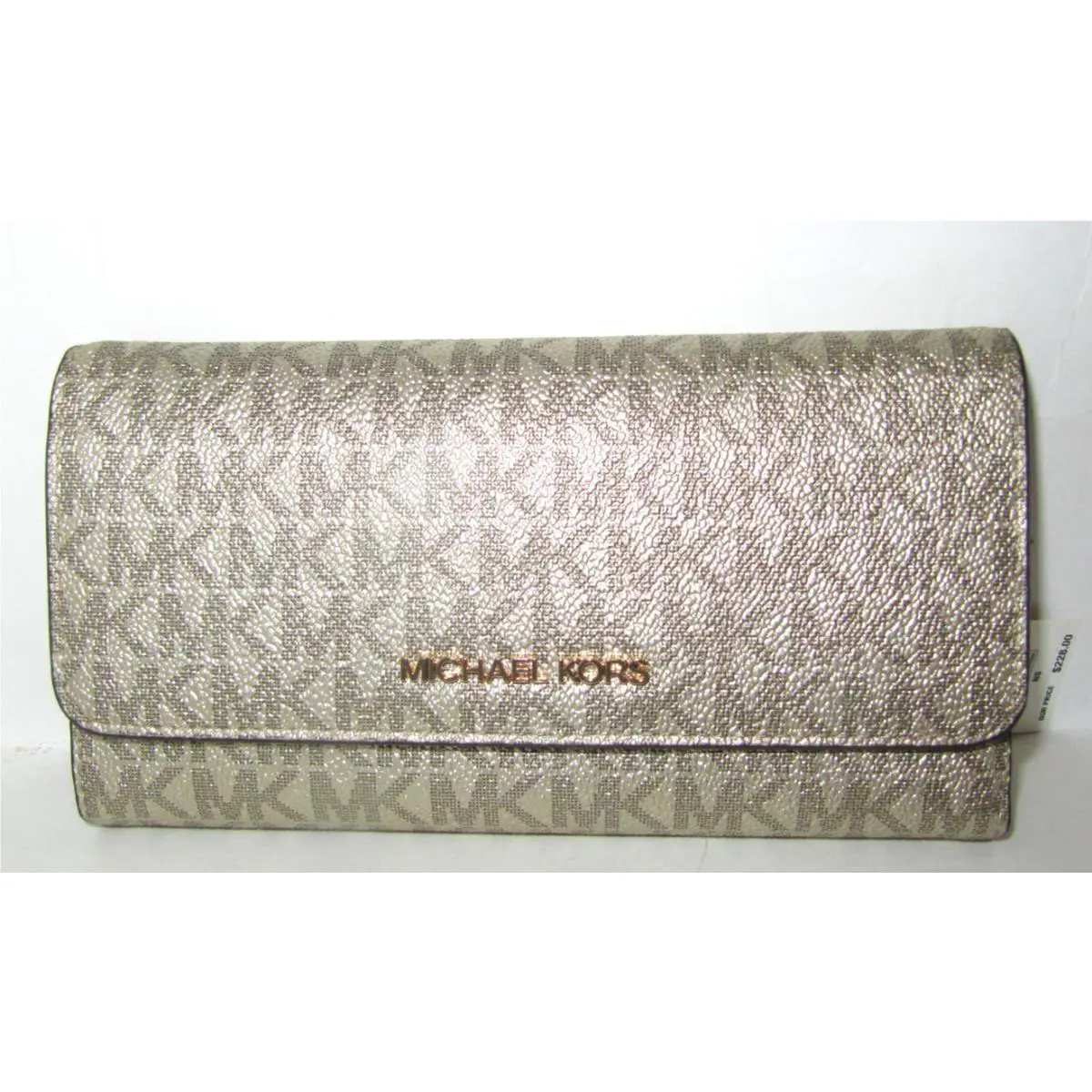 Michael Kors Jet Set Travel Large Trifold Wallet Pale Gold Signature