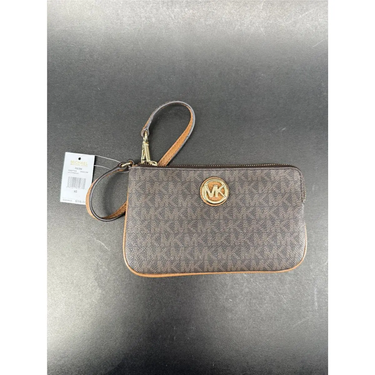 Michael Kors Fulton Brown/acorn Signature Phone Wristlet
