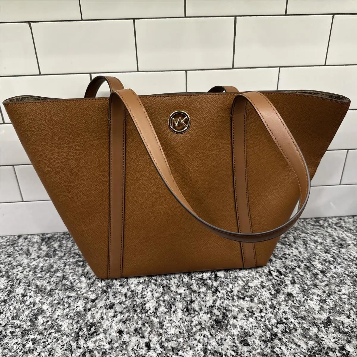 Michael Kors Hadleigh Large Double Handle Leather Tote Bag Luggage Leather