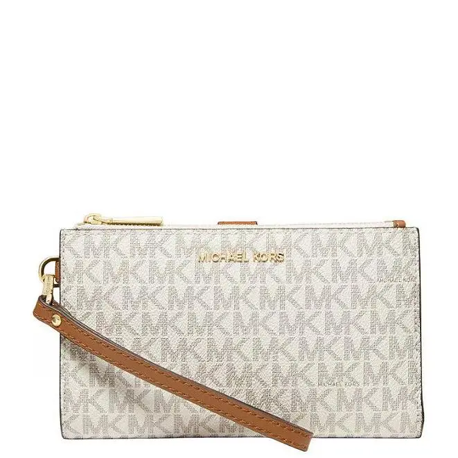 Michael Kors Jet Set Travel Large Double Zip Wristlet Phone Wallet Vanilla Pvc