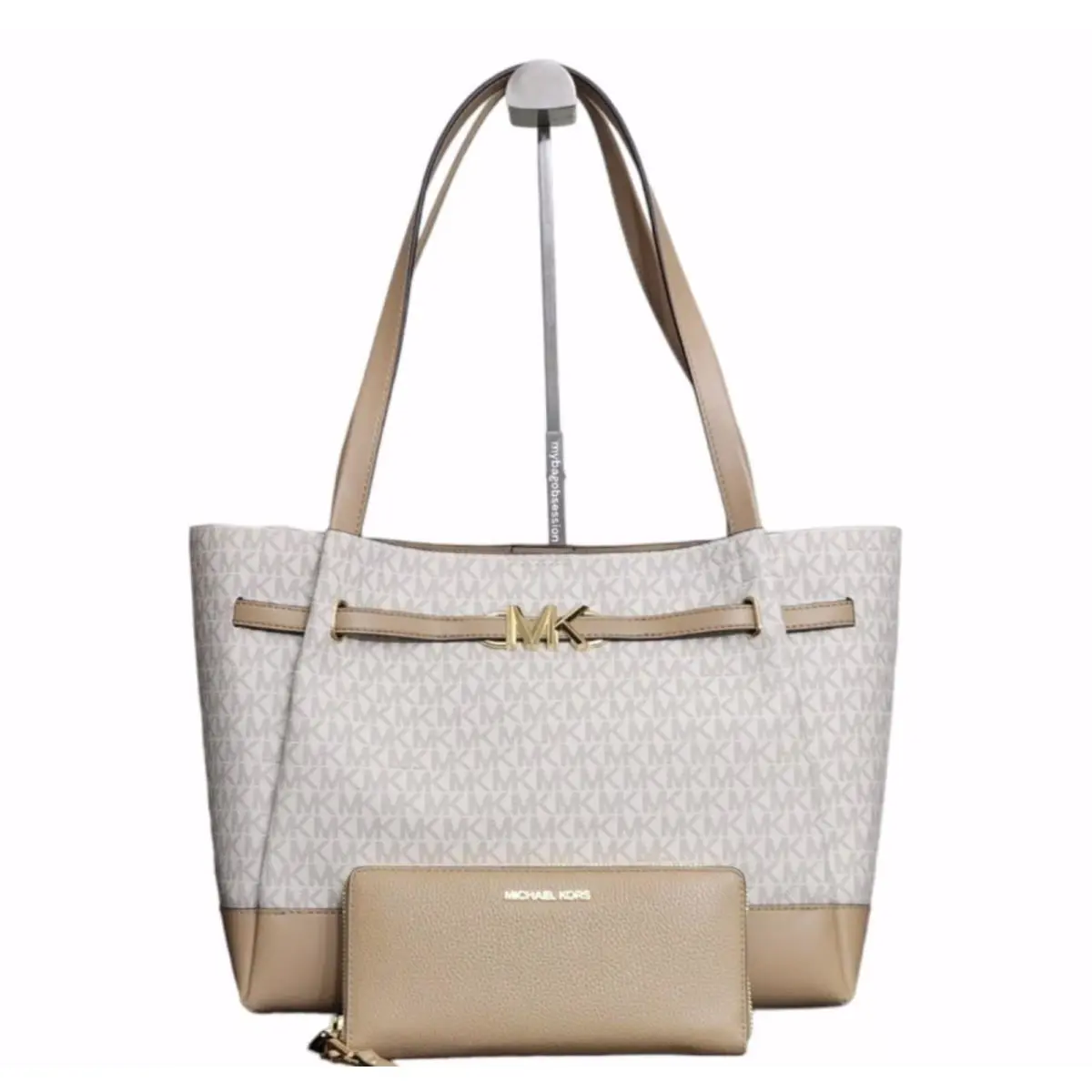 Michael Kors Reed Large Belted Tote Shoulder Bag + Wallet Bundle Set
