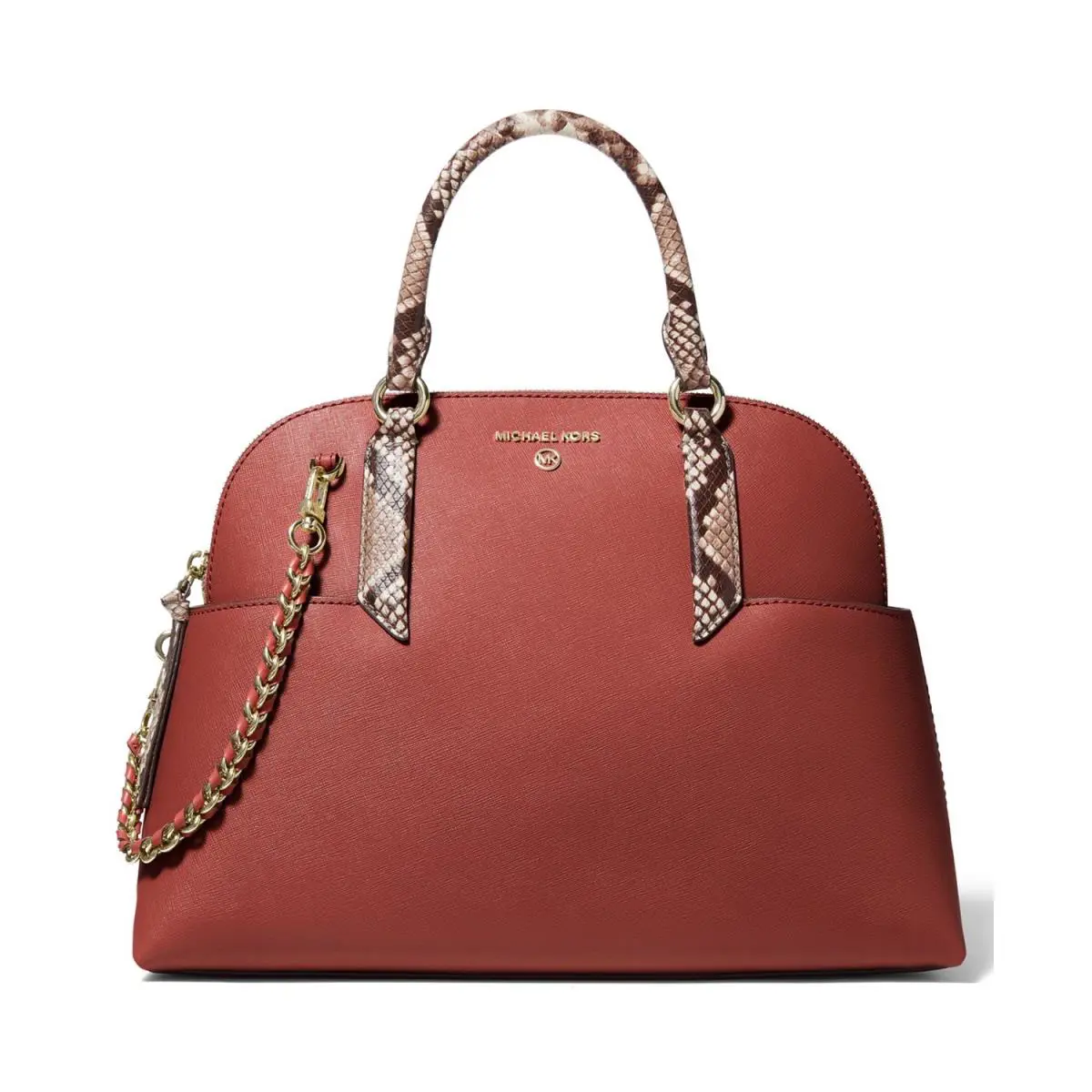 Michael Kors Hudson Large Leather Dome Satchel Terracotta 30F0GHUS3L - Handle/Strap: Multicolor, Hardware: Gold, Exterior: Terracotta