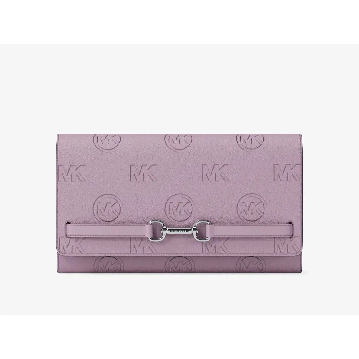 Michael Kors Large Carson Wallet Chain Embossed Logo Crossbody Bag Quartz Purple