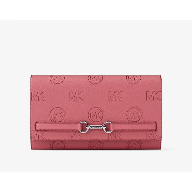 Michael Kors Large Carson Wallet On Chain Embossed Logo Crossbody Bag Hibiscus