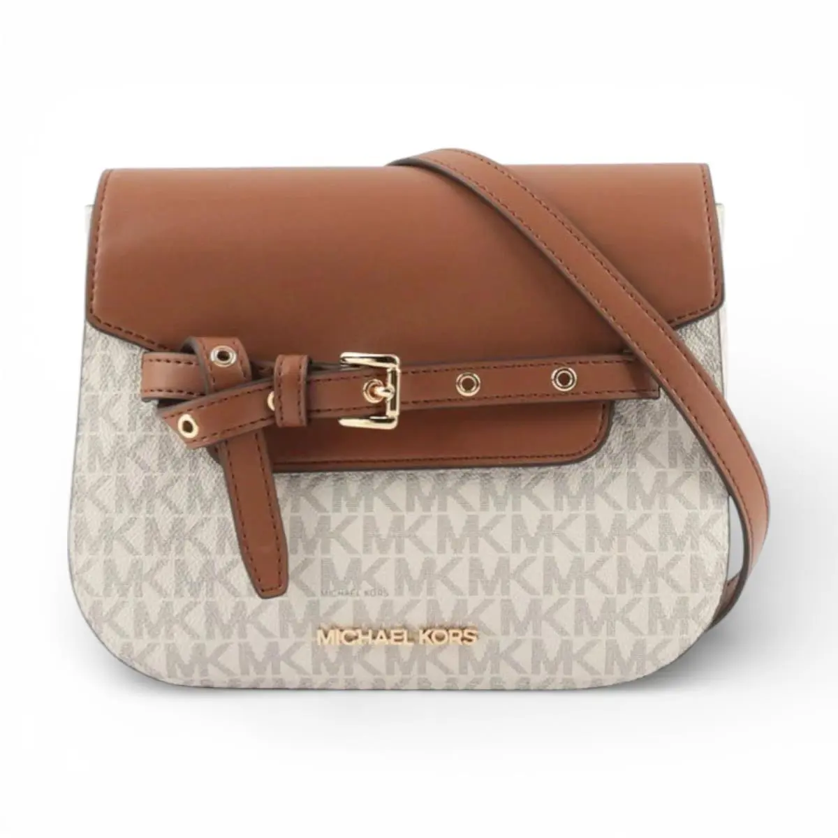 Michael Kors Emilia Small Saddle Xbody Purse Vanilla/acorn 32F5GU5C1B W/tag