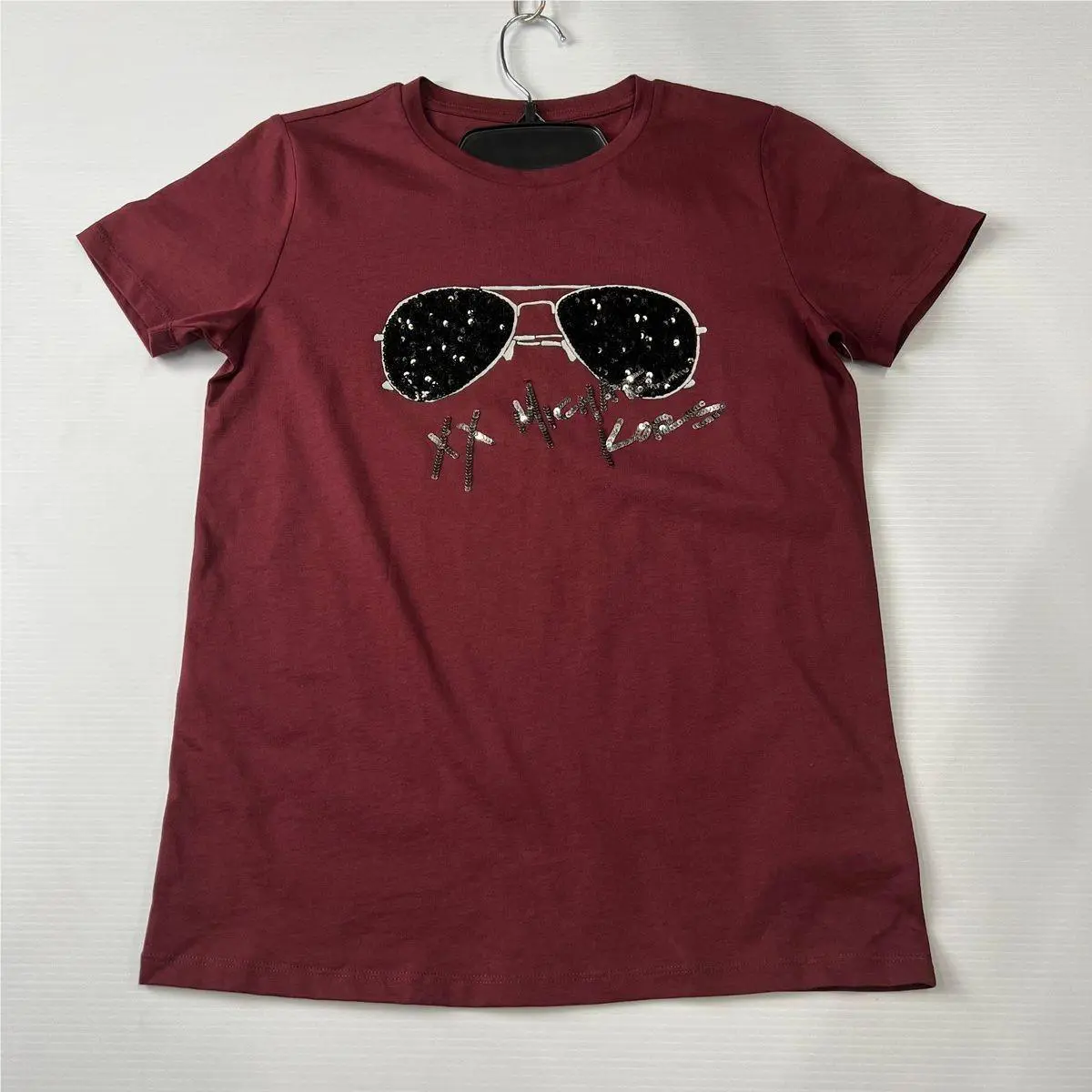 Michael Kors Sequin Sunglasses T-shirt Women`s Size M Merlot