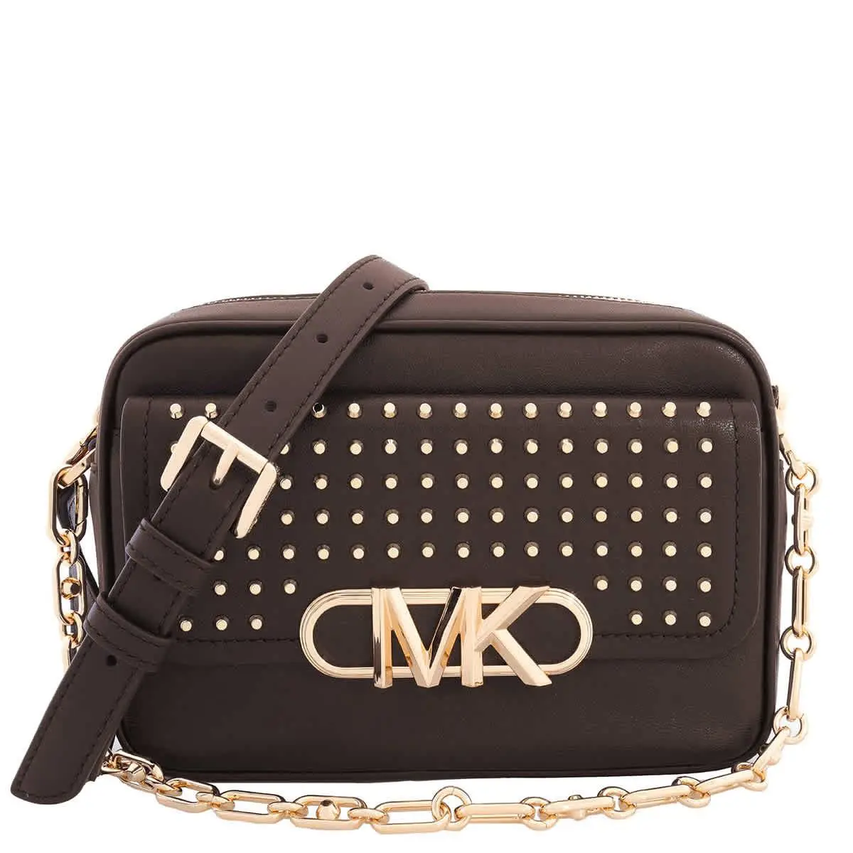 Michael Kors Parker Studded Leather Crossbody Bag 32S3G7PC8L-251 - Brown, Exterior: Chocolate