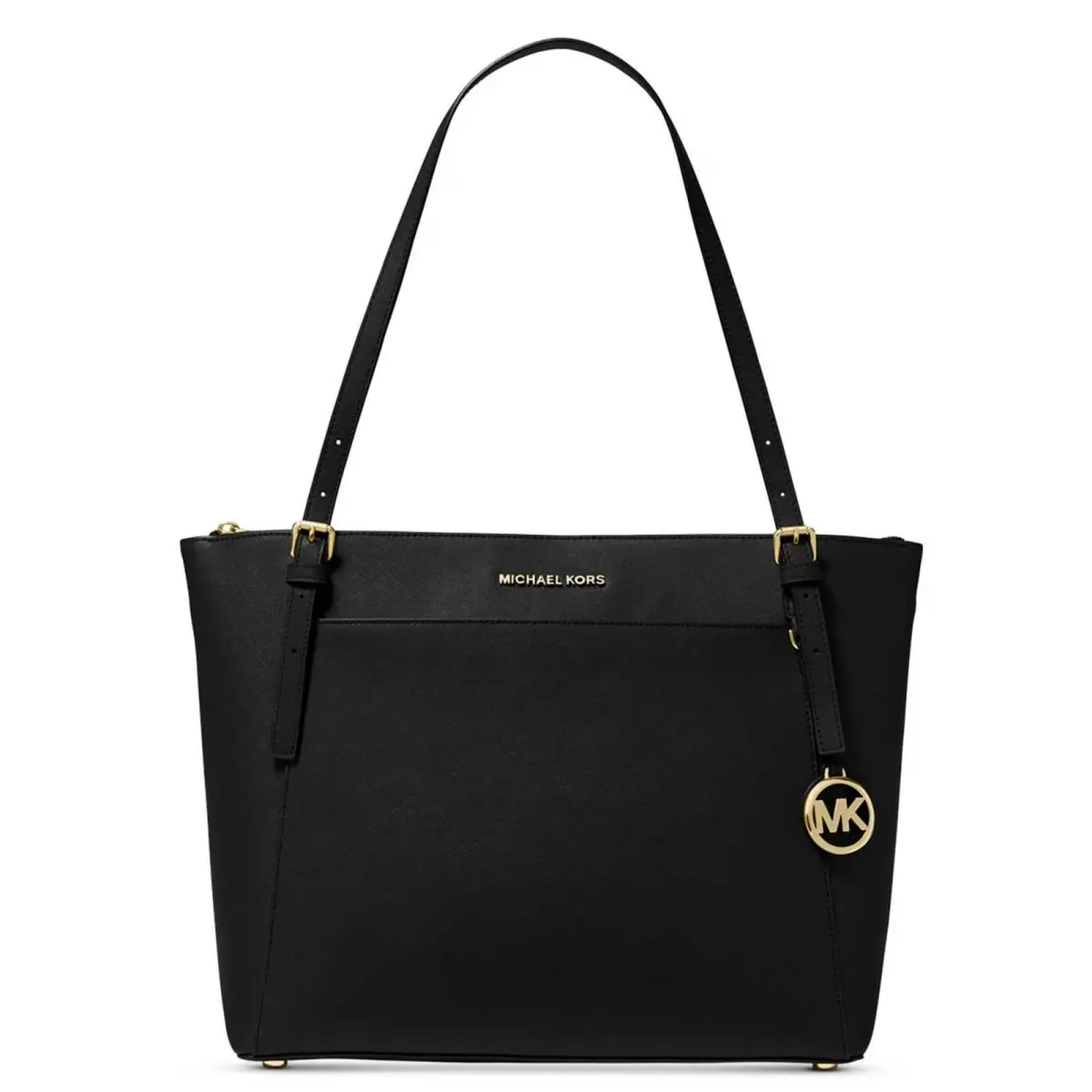 Michael Kors Voyager Large Pebbled Leather Tote Bag NS Shoulder Bag Black/gold