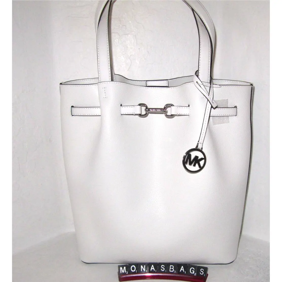 Michael Kors Carson Large NS Optic White Leather Tote Bag